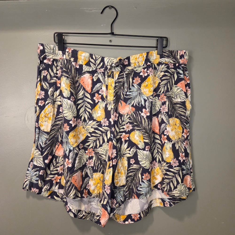 J. Jill Women's Tropical Print Pull On Shorts Size XL Pockets‎ Navy Multi